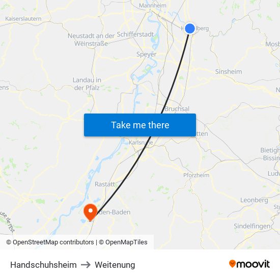 Handschuhsheim to Weitenung map