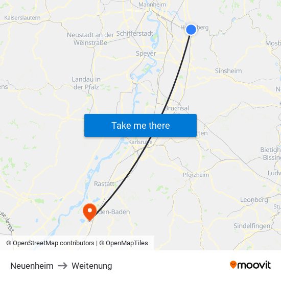 Neuenheim to Weitenung map