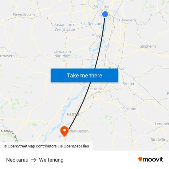 Neckarau to Weitenung map