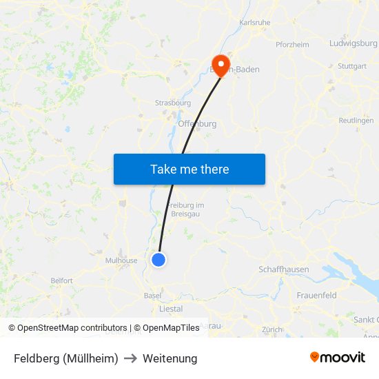 Feldberg (Müllheim) to Weitenung map