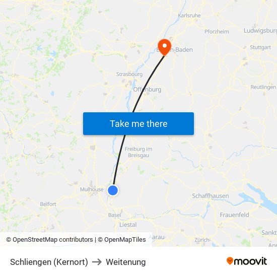 Schliengen (Kernort) to Weitenung map