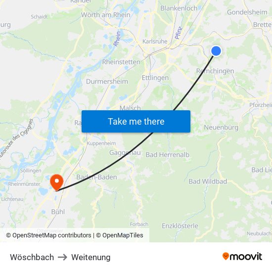 Wöschbach to Weitenung map