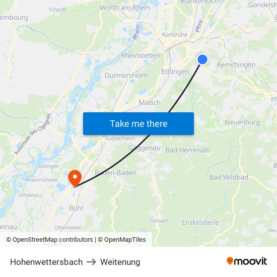 Hohenwettersbach to Weitenung map