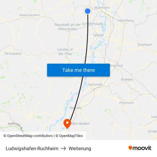 Ludwigshafen-Ruchheim to Weitenung map