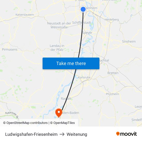 Ludwigshafen-Friesenheim to Weitenung map