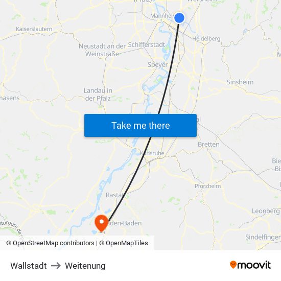 Wallstadt to Weitenung map