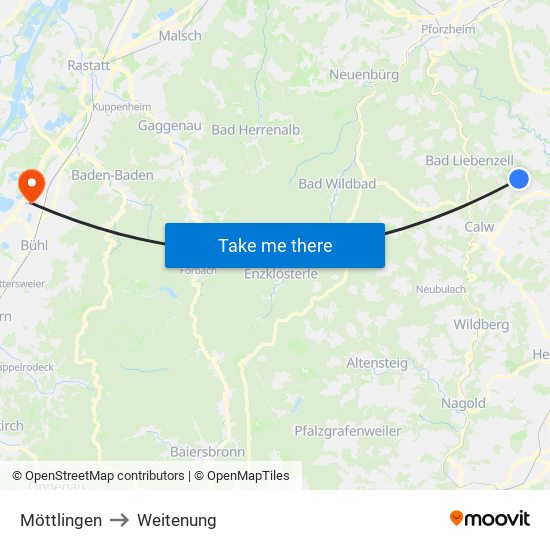 Möttlingen to Weitenung map
