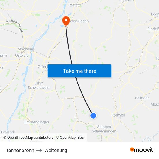 Tennenbronn to Weitenung map