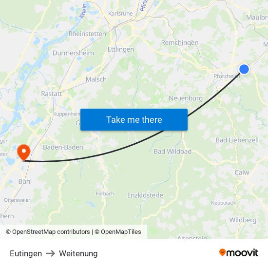 Eutingen to Weitenung map