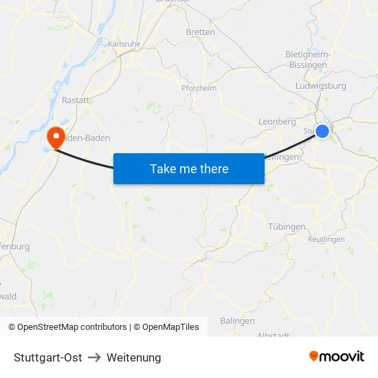 Stuttgart-Ost to Weitenung map