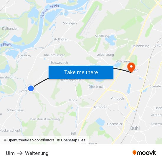 Ulm to Weitenung map