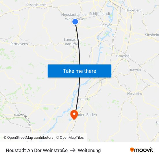 Neustadt An Der Weinstraße to Weitenung map