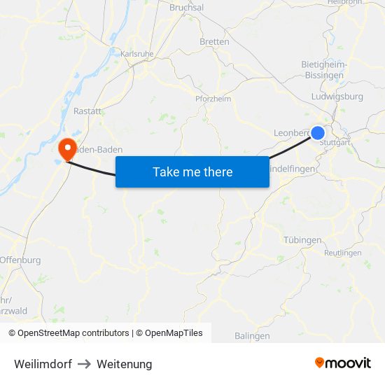 Weilimdorf to Weitenung map