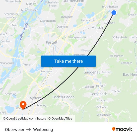 Oberweier to Weitenung map