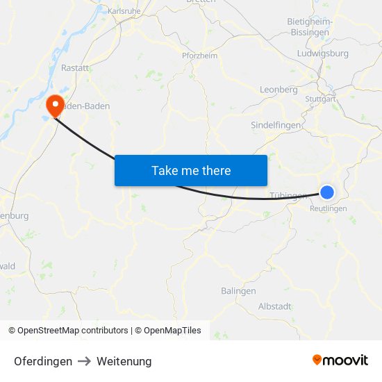 Oferdingen to Weitenung map