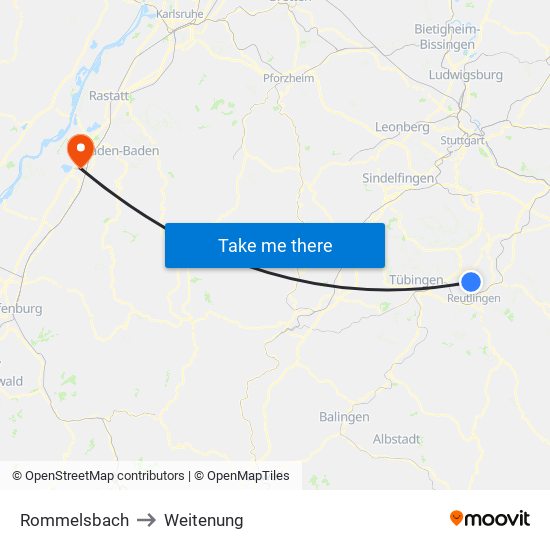 Rommelsbach to Weitenung map