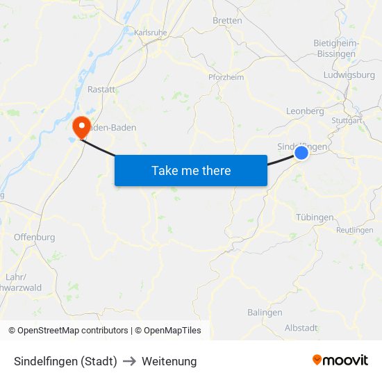 Sindelfingen (Stadt) to Weitenung map