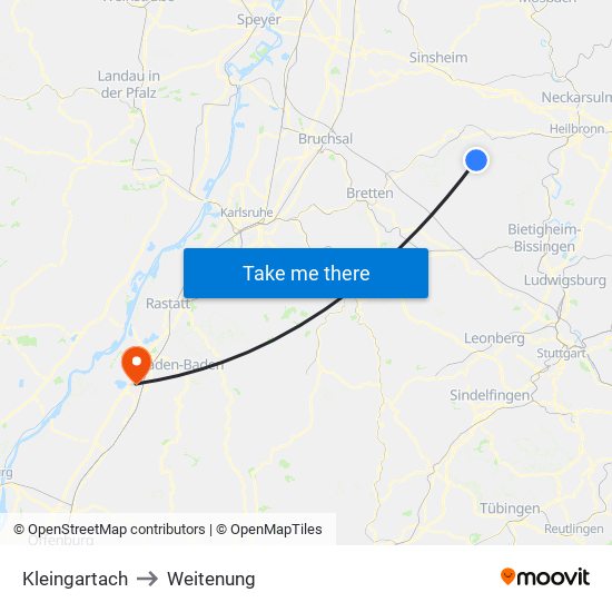 Kleingartach to Weitenung map