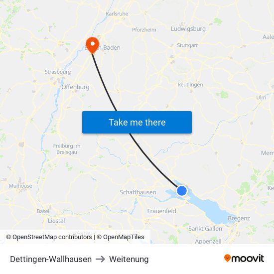 Dettingen-Wallhausen to Weitenung map