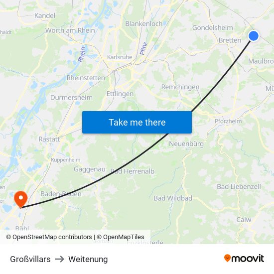 Großvillars to Weitenung map