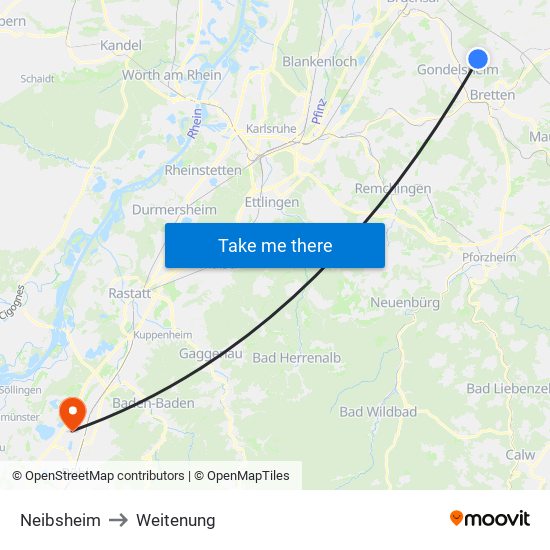 Neibsheim to Weitenung map