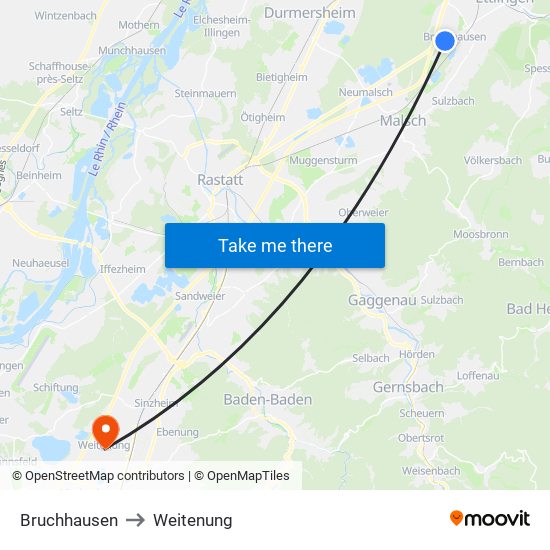 Bruchhausen to Weitenung map