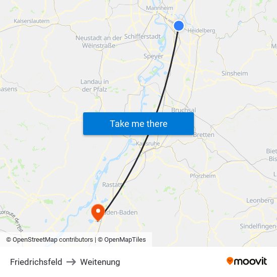 Friedrichsfeld to Weitenung map