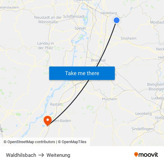 Waldhilsbach to Weitenung map