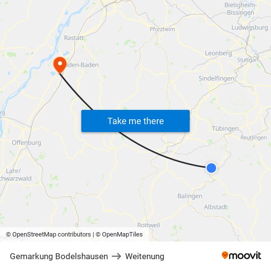 Gemarkung Bodelshausen to Weitenung map
