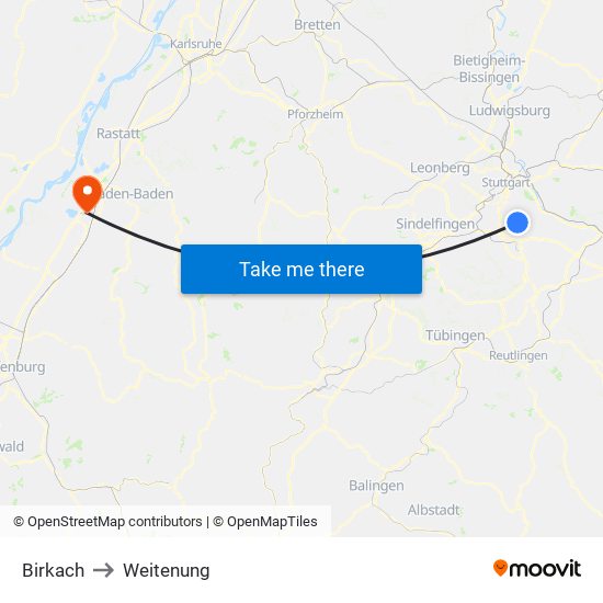 Birkach to Weitenung map