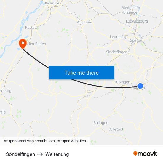 Sondelfingen to Weitenung map