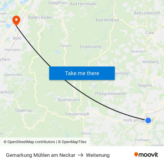 Gemarkung Mühlen am Neckar to Weitenung map