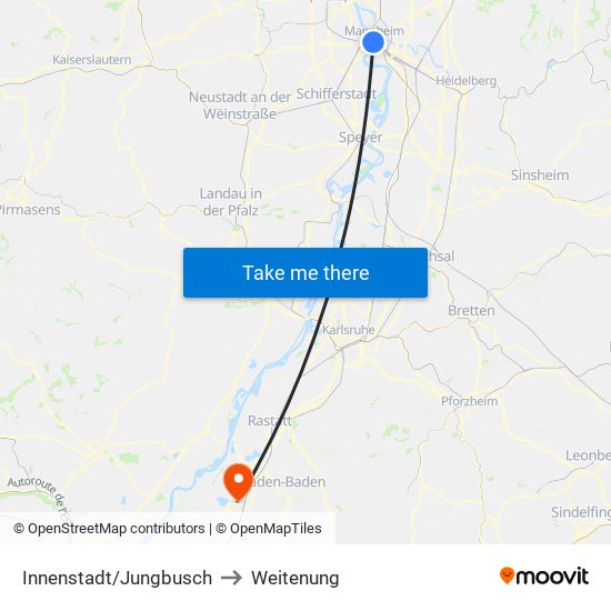 Innenstadt/Jungbusch to Weitenung map