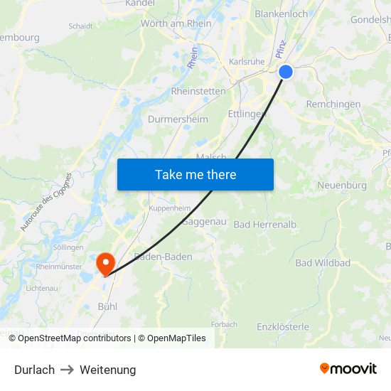 Durlach to Weitenung map