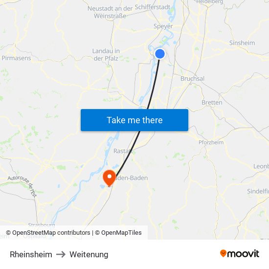 Rheinsheim to Weitenung map