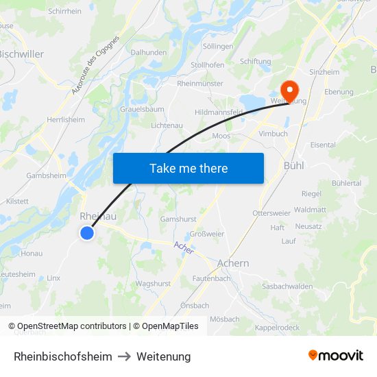 Rheinbischofsheim to Weitenung map