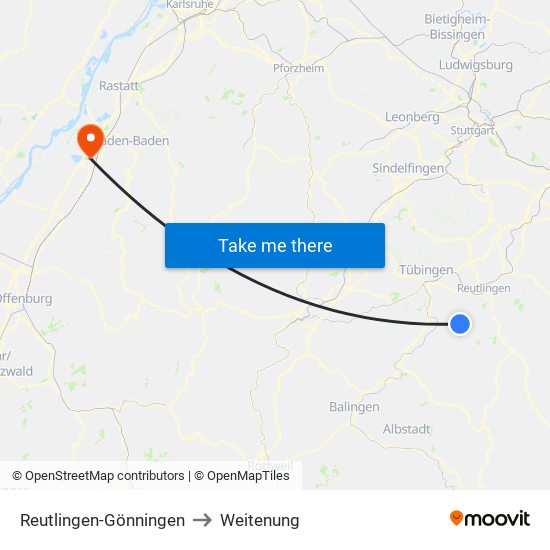 Reutlingen-Gönningen to Weitenung map