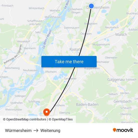 Würmersheim to Weitenung map