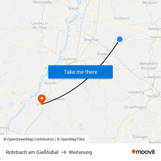 Rohrbach am Gießhübel to Weitenung map