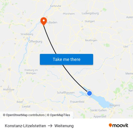 Konstanz-Litzelstetten to Weitenung map