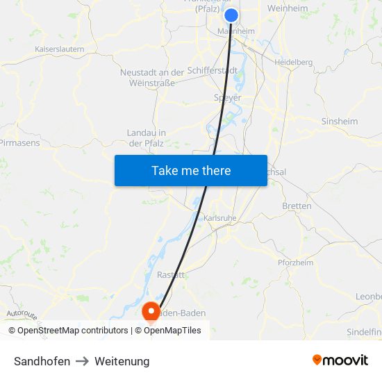 Sandhofen to Weitenung map