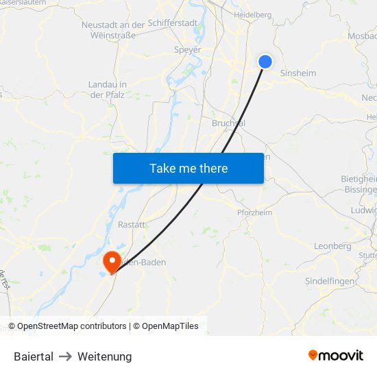 Baiertal to Weitenung map