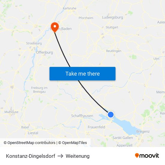 Konstanz-Dingelsdorf to Weitenung map