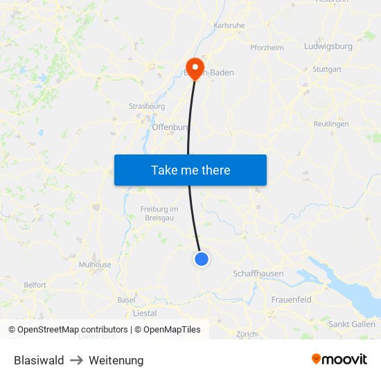 Blasiwald to Weitenung map