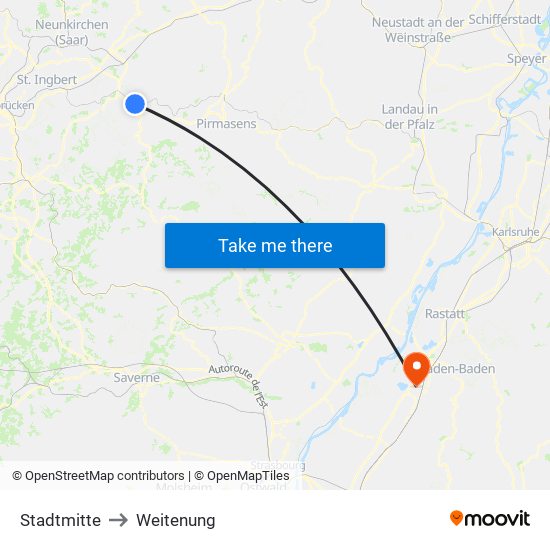 Stadtmitte to Weitenung map