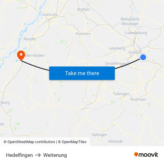 Hedelfingen to Weitenung map