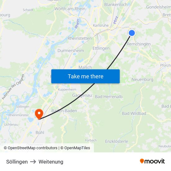 Söllingen to Weitenung map