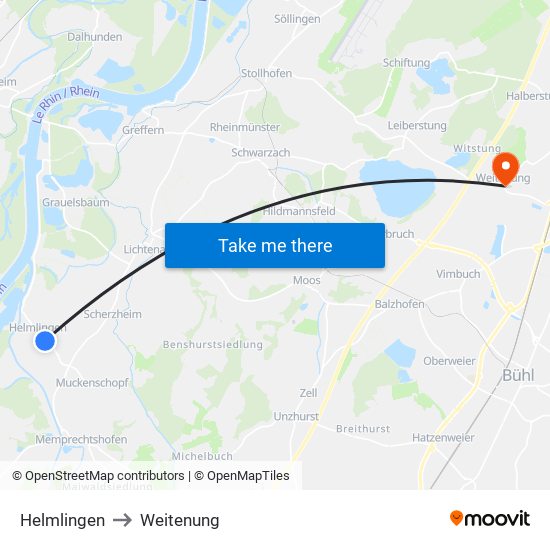 Helmlingen to Weitenung map