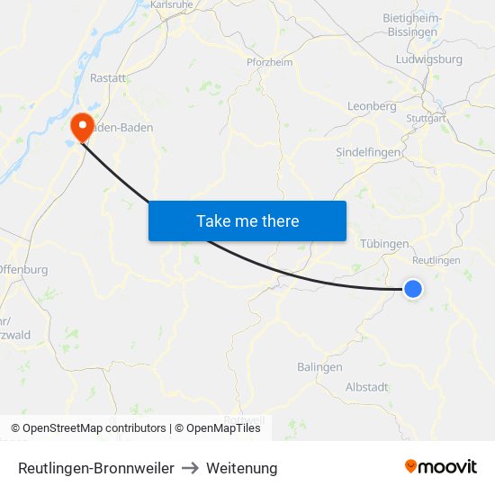 Reutlingen-Bronnweiler to Weitenung map