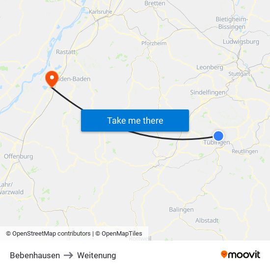 Bebenhausen to Weitenung map
